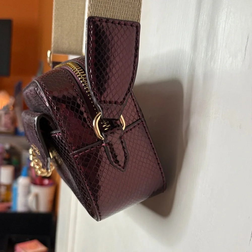 Michael Kors Maisie 2 in One Shimmering Maroon Burgundy Camera Bag Crossbody